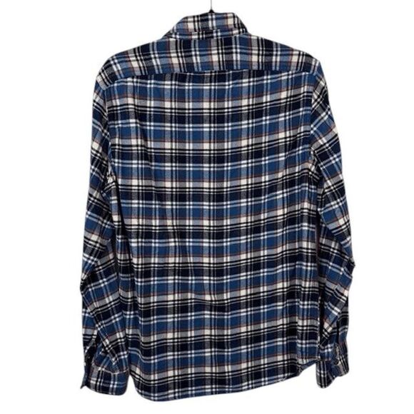 J. Crew Men's Flannel Shirt Blue White Orange Plaid Soft Size Medium - Picture 3 of 11